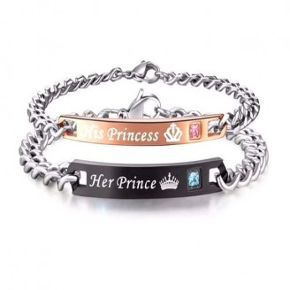 'Her Prince' and'His' Princess' Volume Chain Bracelets