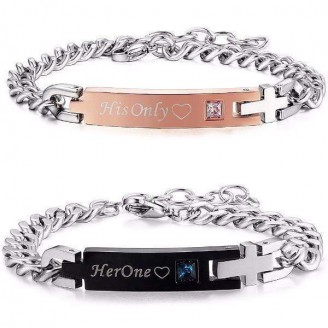 'His Just' and'Her One' Stainless Couples Bracelet