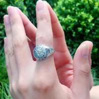 Buddhist Lotus Mantra Solid Silver Ring