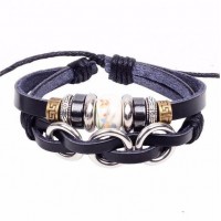 Metal-ceramic Beaded Leather Bracelet