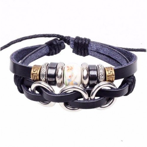 Metal-ceramic Beaded Leather Bracelet