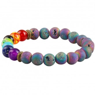 Rainbow Lava Rock 7 Chakra Healing Stone Beaded Bracelet