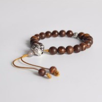 Laughing Buddha Charm Natural Wood Beads Tibetan Bracelet