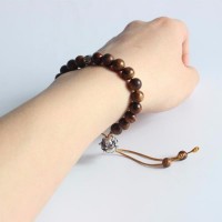 Laughing Buddha Charm Natural Wood Beads Tibetan Bracelet
