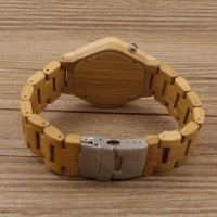 Digital Hexagon Bamboo Watch with Folding Link Wristband