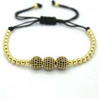 18K Gold Plated Beads 3 Diamond Ball Unisex Bracelet [4 Variants]