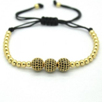 18K Gold Plated Beads 3 Diamond Ball Unisex Bracelet [4 Variants]