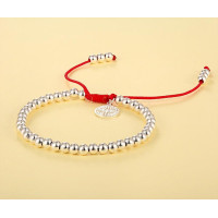 Luxurious Sterling Silver Beaded Lucky Red String Bracelet