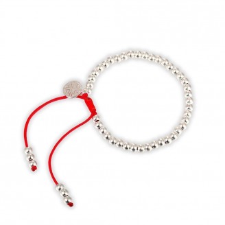 Luxurious Sterling Silver Beaded Lucky Red String Bracelet