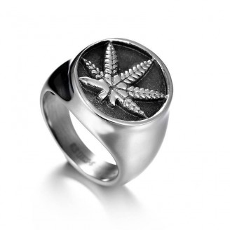 Stainless Steel Weed Leaf Signet Ring