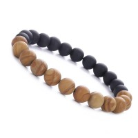 Black Matte and Wood Beads Bracelet