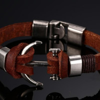 Vintage Nautical Anchor Leather Bracelet
