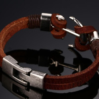 Vintage Nautical Anchor Leather Bracelet