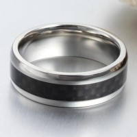 Classic Steel Carbon Fiber Inlay Ring