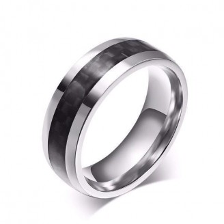 Classic Steel Carbon Fiber Inlay Ring