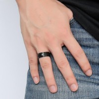 Black Solid Crystal Titanium Ring