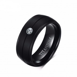 Black Solid Crystal Titanium Ring