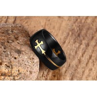 Black Removable Gold Cross Ring