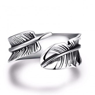 Silver Feather Pinky Ring