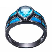 Ocean Blue Rain Drop Opal Ring