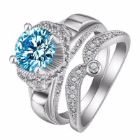 Crystal Dotted White Gold Rings [Set of 2] [8 Colours ]