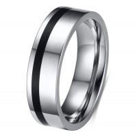 Titanium Steel Black Stripe Couple Ceramic Rings [Set of 2]