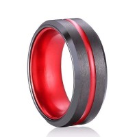 Red Striped Ceramic Ring Beveled Edges