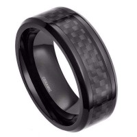 Black Ceramic Ring Carbon Fiber Inlay