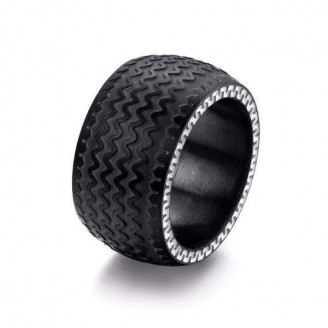 Punk Black Tire Stainless Steel Ring
