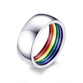 Stainless Steel Rainbow Interior LGBT Ring