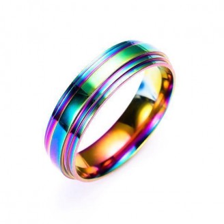 Titanium Steel Rainbow Grooved Ring