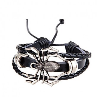 Black Leather Stainless Steel Spider Bracelet