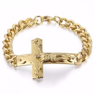 Stainless Steel Jesus Christ Cross Gold Bracelet