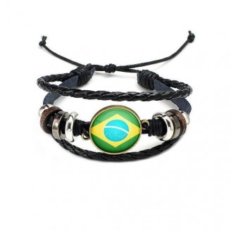 Brazil National Flag Layered Leather Bracelet