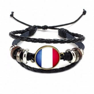 France National Flag Layered Leather Bracelet