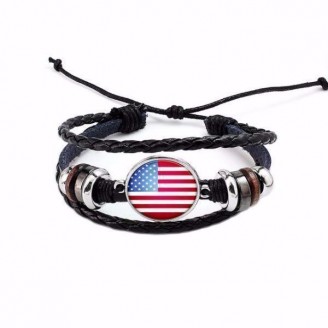 USA National Flag Layered Leather Bracelet