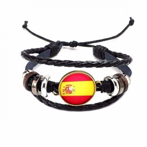 Spain National Flag Layered Leather Bracelet