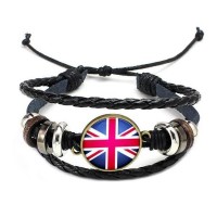 UK National Flag Layered Leather Bracelet