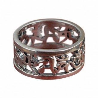 Pure Silver Six Sayings Hollow Buddhist Mantra Ring