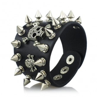 Gothic Spike Skull Punk Cuff Leather Bracelet