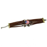 Adjustable Support America Leather Charm Bracelet
