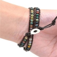 Natural India Beads Leather Wrap Bracelet