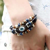 Evil Eye Charm Snap Button Leather Bracelets [7 Variants]