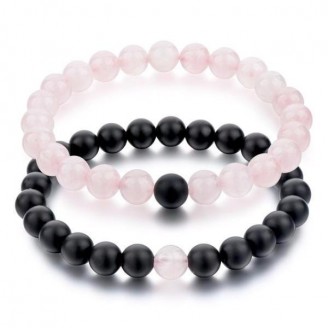 Black and Pink Natural Stone Distance Bracelets [Set of 2]