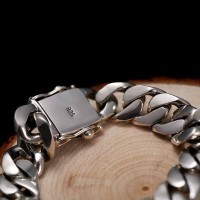 Eclat Flat Solid Silver Curb Luxury Bracelet