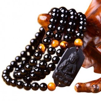 Carved Buddha Lucky Amulet Round Beads Bracelet