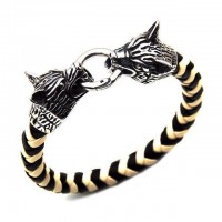 Wolf Head Punk Buckle Two Colored Braided Bracelet