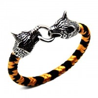 Wolf Head Punk Buckle Two Colored Braided Bracelet