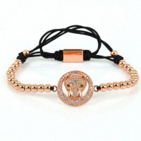 Leopard Head Charm Studded Cubic Zirconia Beaded Bracelet [12 Variants]