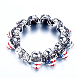 American Flag Skull Steel Bracelet